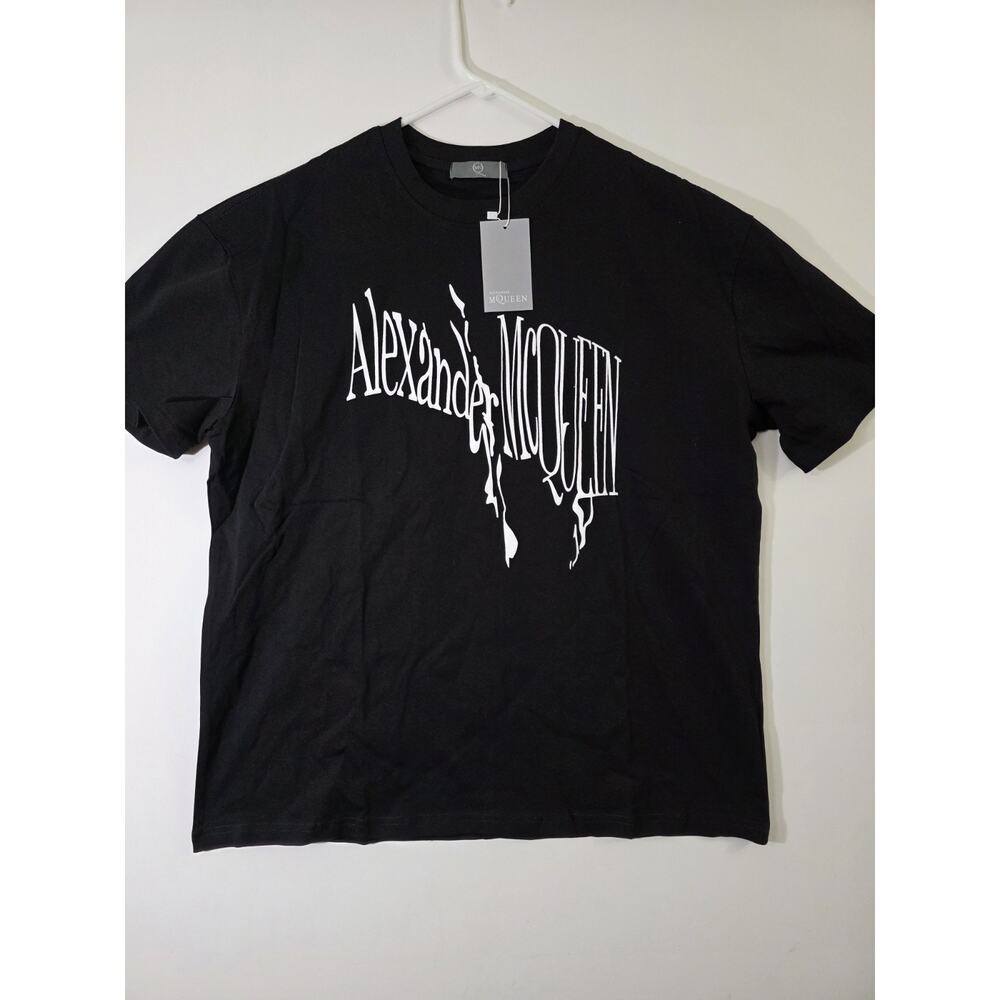 Alexander McQueen Fallen Letters T-Shirt Men's Black Print Top Size XXL Falling